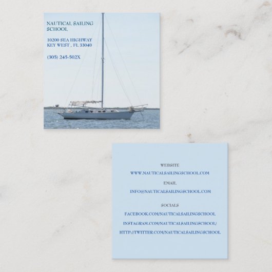 Segelschule/ Segellehrer/Weißsegler Quadratische Visitenkarte (Vorne/Hinten)