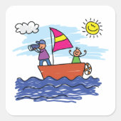 Segeltrip Illustration Segelboot Square Aufkleber (Vorderseite)