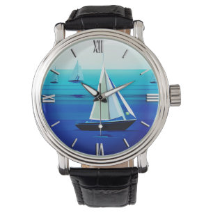 Segelyacht in Kobaltblau Armbanduhr