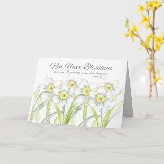 Segen des Neujahrs Daffodils James Bible Scripture Karte (Gelbe Blume)