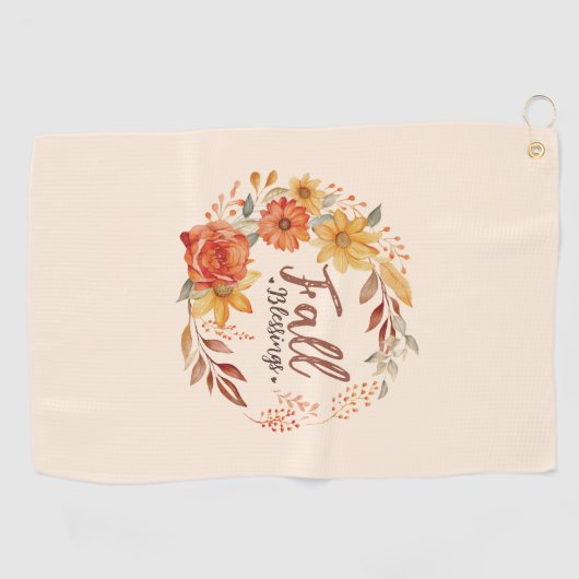 Segen im Herbst - Herbstleaves und Blumenkranz Golfhandtuch (Horizontal)