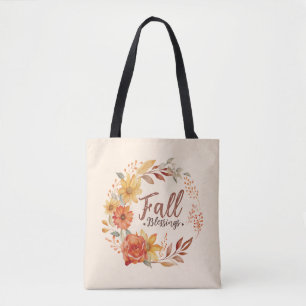 Segen im Herbst - Herbstleaves und Blumenkranz Tasche
