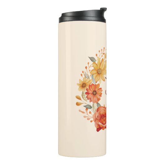 Segen im Herbst - Herbstleaves und Blumenkranz Thermosbecher (Nach links gedreht)