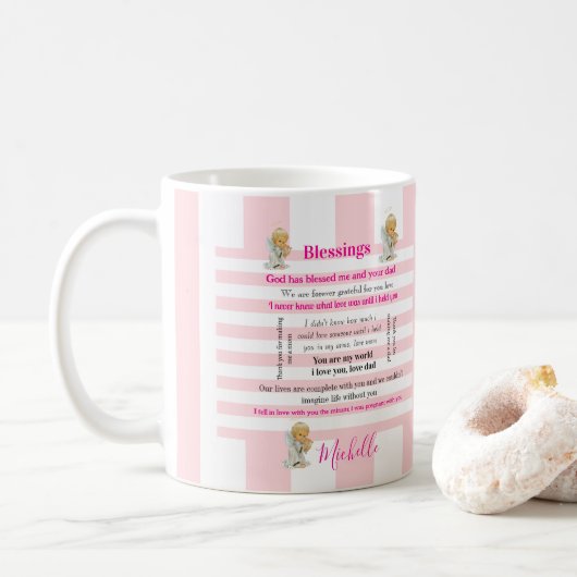 Segen Rosa & Weiß gestreifter Becher Kaffeetasse (Mit Donut)