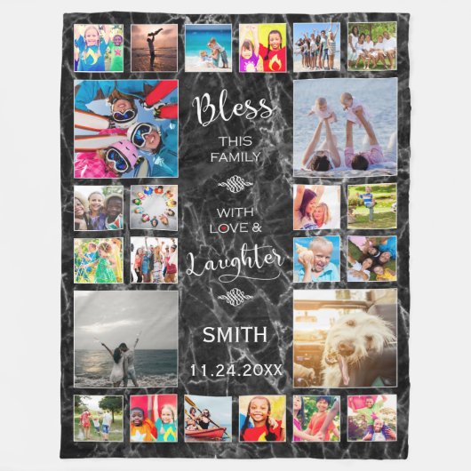 Segen Sie diese Familie mit Liebe 24 FotoCollage Fleecedecke (Vorderseite)