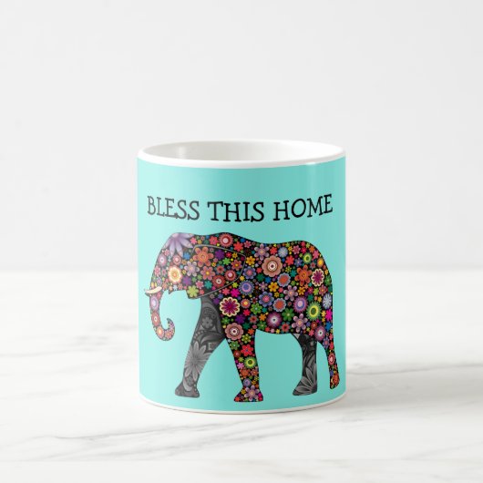 Segen Sie diese Zuhause Glück Elefant Kaffeetasse (Mittel)
