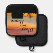 Segen Sie diese Zuhause-Sunset-Silhouette Topflappen (Vorderseite/Rückseite)