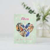 Segen Sie Ihr Herz inspirierend mit Feather Heart Postkarte (Stehend Vorderseite)