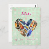 Segen Sie Ihr Herz inspirierend mit Feather Heart Postkarte (Vorne/Hinten)
