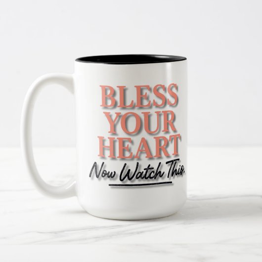 Segen Sie Ihr Herz. Jetzt sehen Sie sich das an. Zweifarbige Tasse (Links)