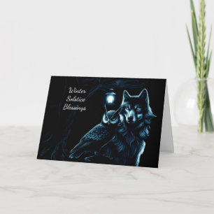 Segen zur Wintersonnenwende Yule mit Eule und Wolf Karte