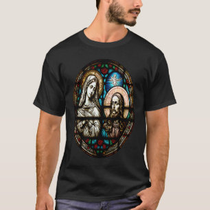 Segensreiche Jungfrau Maria und Jesus Buntglasdesi T-Shirt