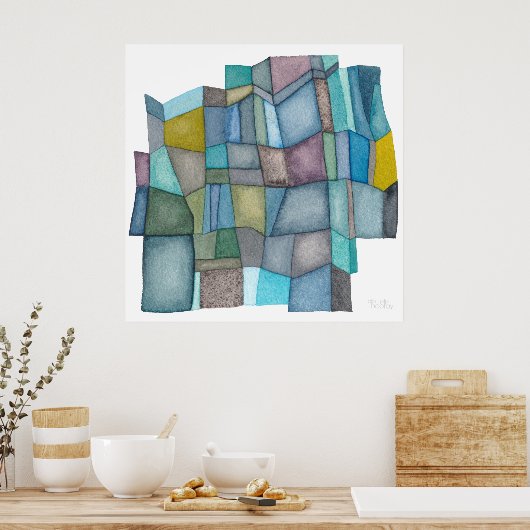 Segmented Cool Hues Watercolor Art Poster (Küche)