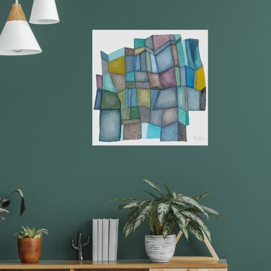 Segmentierte kühle Farbtöne Wasserfarben Kunst Poster (Wohnzimmer 1)