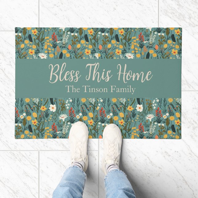 "segne diese Zuhause" Bloral personalizable Doorma Fußmatte ("Bless This Home" Floral Personalizable Doormat)