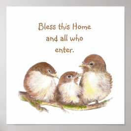 Segne diese Zuhause, Cuddling Sparrow Bird Family Poster