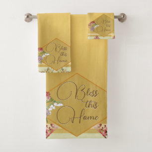 "segne diese Zuhause" Golden Floral Badhandtuch Set