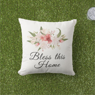 Segne dieses Zuhause Wasserfarben-Blumendesign Out Kissen