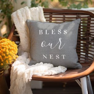 Segne unser Nest Rustikale graue moderne Cottage Kissen