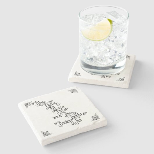 Segnen Sie unser Zuhause Steinuntersetzer (Seitenansicht)