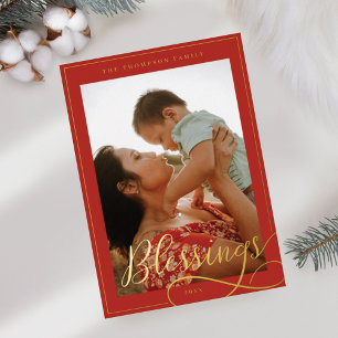 Segnungen Elegantes Script Calligrafy Family Foto Folien Feiertagskarte