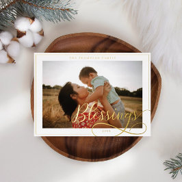Segnungen Elegantes Script Calligrafy Family Foto Folien Feiertagskarte