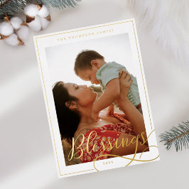 Segnungen Elegantes Script Calligrafy Family Foto Folien Feiertagskarte