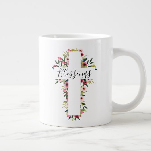 Segnungen Floral Wasserfarbe Religiöses Kreuz Jumbo-Tasse (Rechts)
