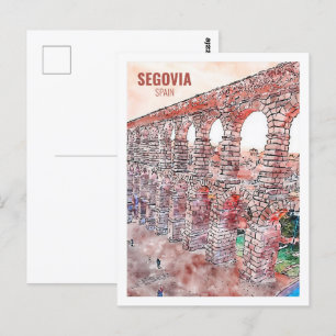 Segovia Spanien Berühmte Reise Aquarell Skizze Postkarte