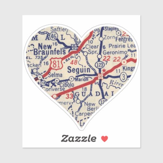 Seguin Texas Vintag Map Aufkleber (Blatt)