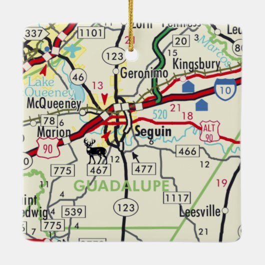 Seguin TX Road Map Keramikornament (Rückseite)