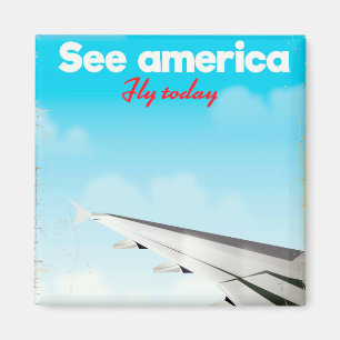 Sehen Sie Amerika "fliegen heute" Vintagen Urlaubs Magnet