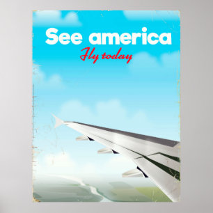 Sehen Sie Amerika "fliegen heute" Vintagen Urlaubs Poster