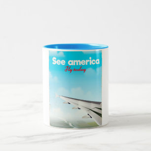 Sehen Sie Amerika "fliegen heute" Vintagen Urlaubs Zweifarbige Tasse
