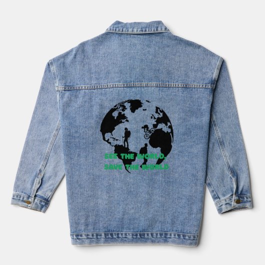 Sehen Sie die Welt Gerettet Radwandern Jeansjacke (Rückseite)