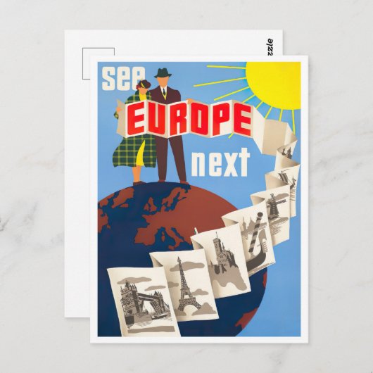 Sehen Sie Europa nächste Jahrgang Reise Postkarte (Vorne/Hinten)