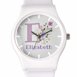 Sehen Sie in einem Blumendesign mit Name & Initial Armbanduhr