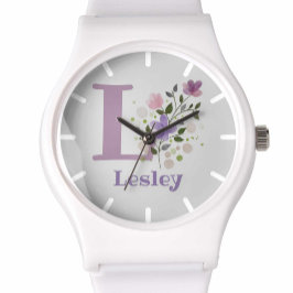 Sehen Sie in einem Blumendesign mit Name & Initial Armbanduhr