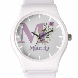 Sehen Sie in einem Blumendesign mit Name & Initial Armbanduhr