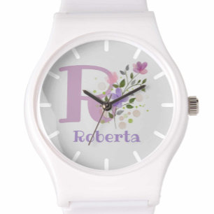 Sehen Sie in einem Blumendesign mit Name & Initial Armbanduhr