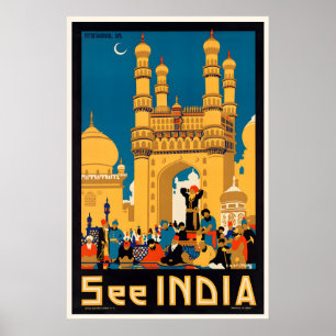 Sehen Sie India Vintage Reiseplakat - Gerahmt Ung Poster