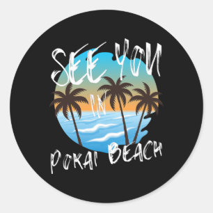 Sehen Sie sich am Pokai Beach Retro Vintage Oahu S Runder Aufkleber