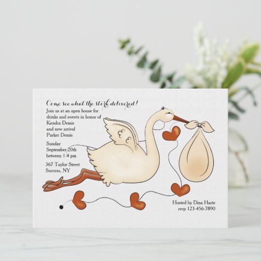 Sehen Sie, was der Storch geliefert hat Einladung (Stehend Vorderseite)