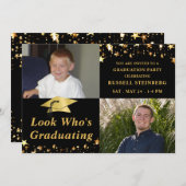 SEHEN SIE, WER Foto "Black Gold Stars" GESCHLOSSEN Einladung (Vorne/Hinten)