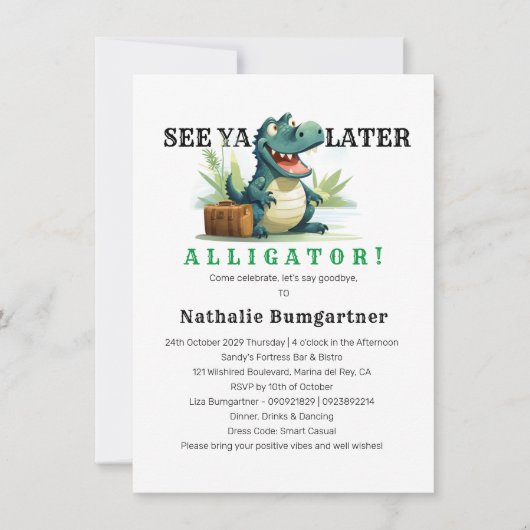 Sehen Sie Ya Spater Alligator geht weg Einladung (Vorderseite)