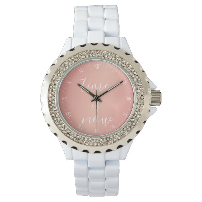 Sehen - Zeit ist jetzt rosa Armbanduhr (Vorderseite)