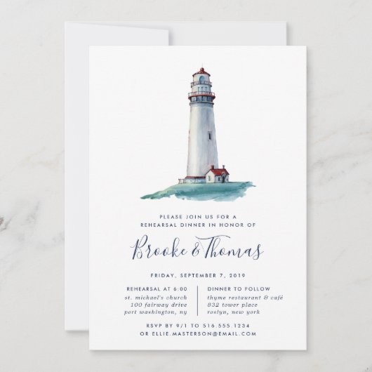 Sehenswürdigkeit | Aquarellfarbener Leuchtturm Pro Einladung (Vorderseite)