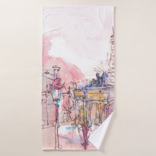Sehenswürdigkeit Paris mit Aquarell an einem regne Badehandtuch