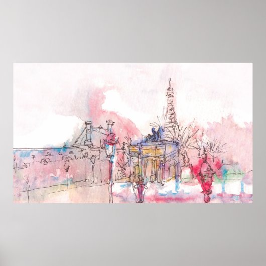 Sehenswürdigkeit Paris mit Aquarell an einem regne Poster (Vorne)