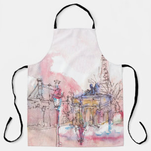 Sehenswürdigkeit Paris mit Aquarell an einem regne Schürze
